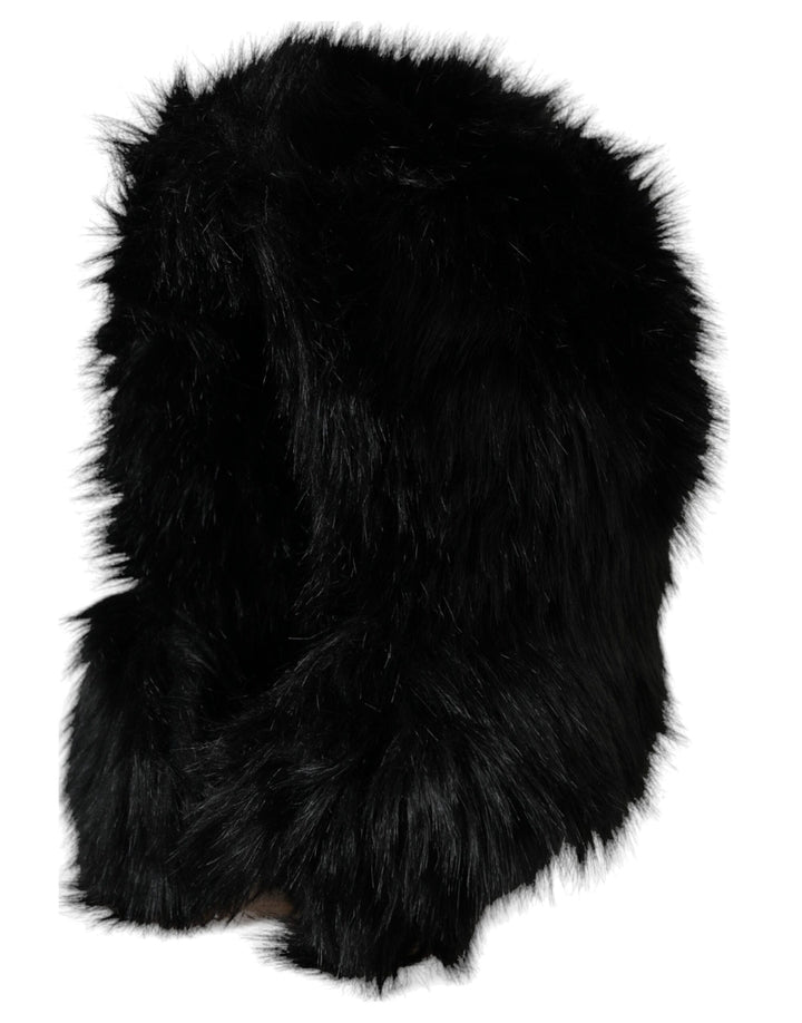 Black faux fur full-head wrap hat
