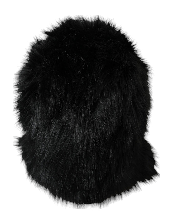 Black faux fur full-head wrap hat