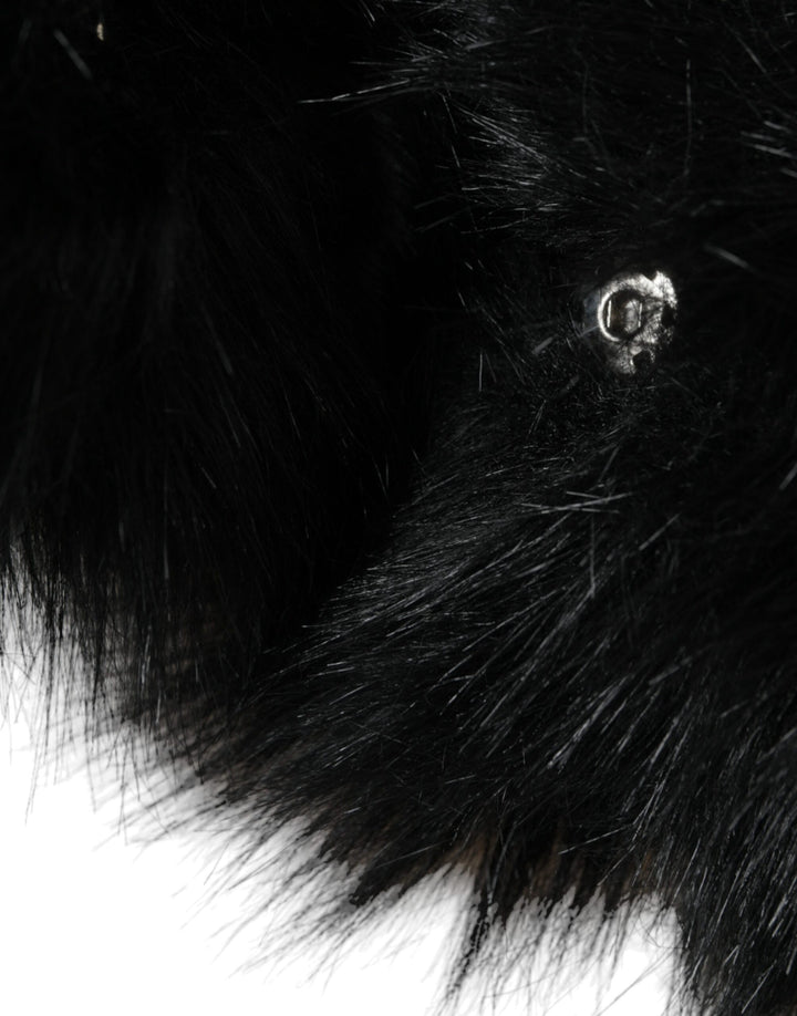 Black faux fur full-head wrap hat