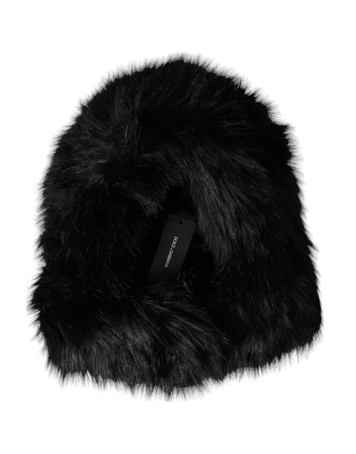 Black faux fur full-head wrap hat