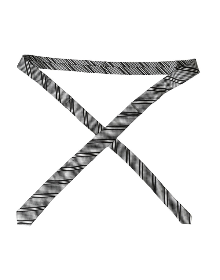Black and white striped silk tie adjustable
