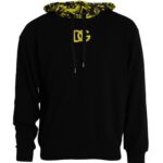 Black cotton logo sweatshirt with hood