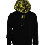 Black cotton logo sweatshirt with hood