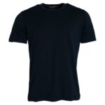 Dunkelblaues Baumwoll-T-Shirt mit Rundhalsausschnitt und kurzen Ärmeln