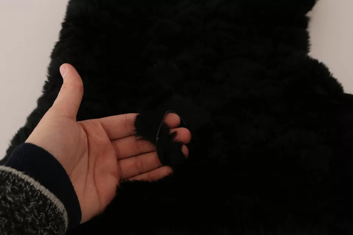Black silver fox fur cashmere hooded scarf