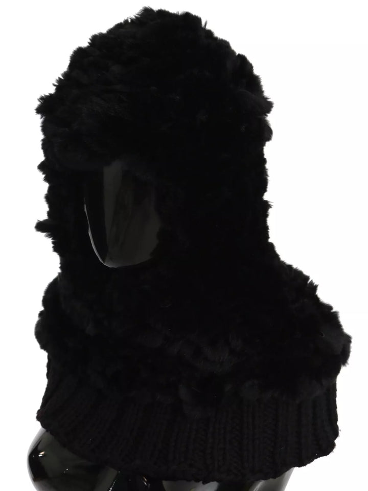 Black silver fox fur cashmere hooded scarf