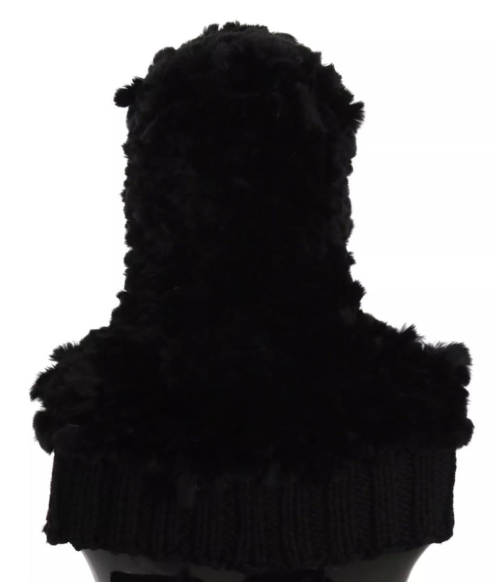 Black silver fox fur cashmere hooded scarf