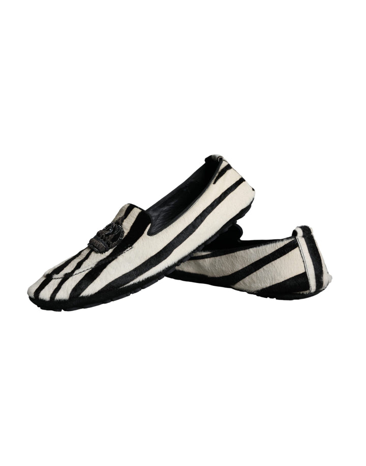 Schwarz Weiß Kalb Pelz Slip On Loafers Männer Schuhe