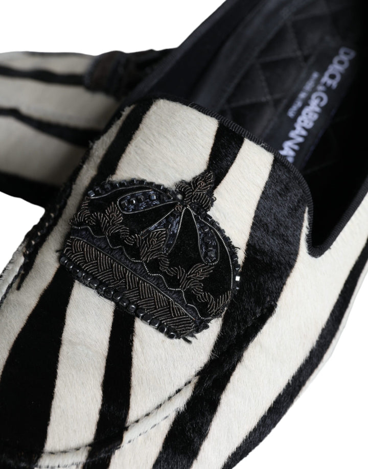 Schwarz Weiß Kalb Pelz Slip On Loafers Männer Schuhe