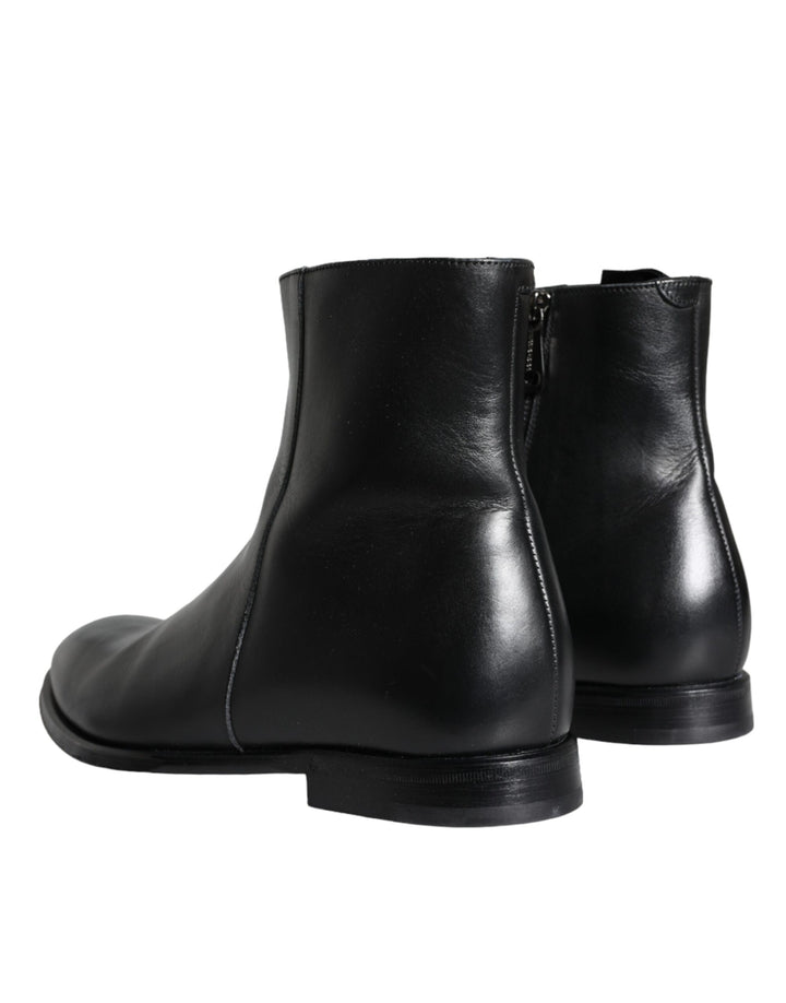 Black calf leather men's boots men's shoes