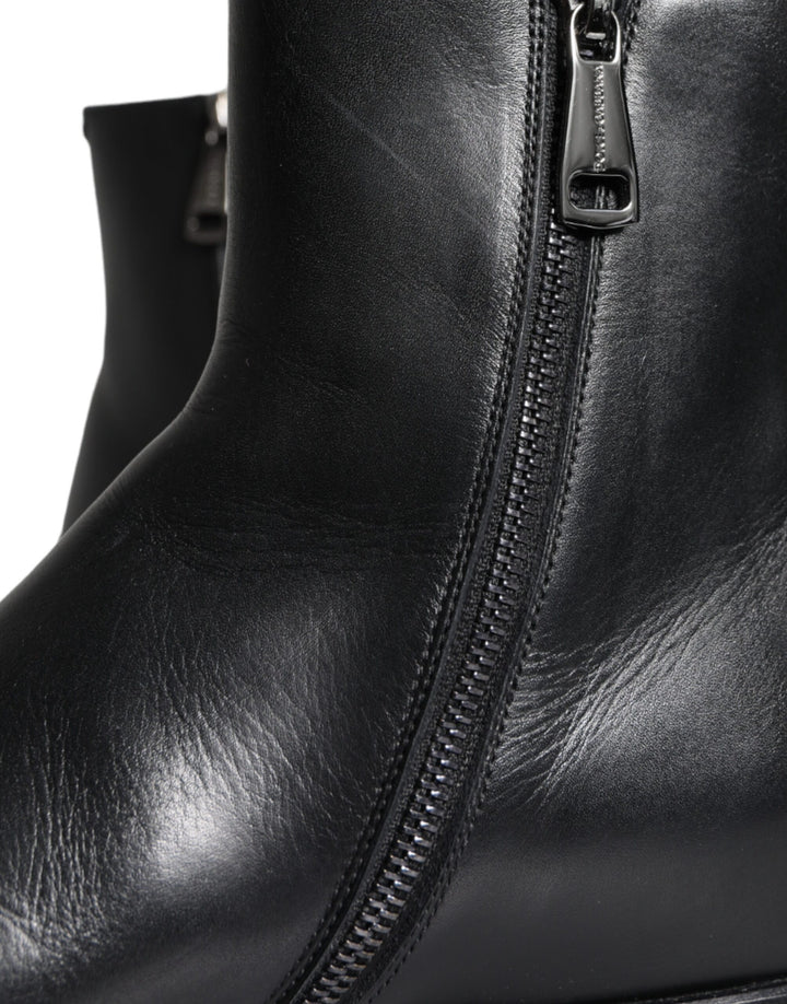 Black calf leather men's boots men's shoes