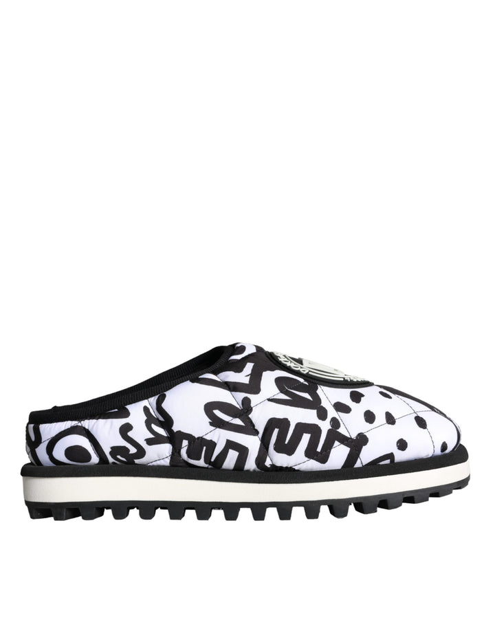 Schwarz Weiß Gesteppte Logo Sandalen Rutschen Schuhe