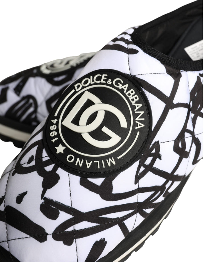 Schwarz Weiß Gesteppte Logo Sandalen Rutschen Schuhe