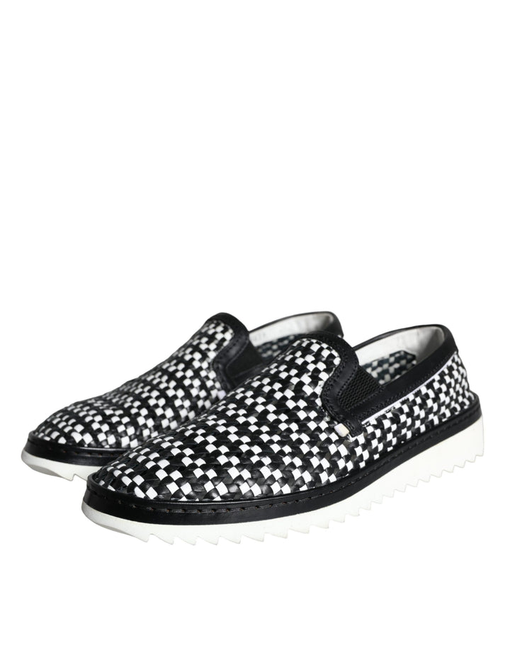 Schwarz Weiß Weaved Slip On Männer Loafers Schuhe