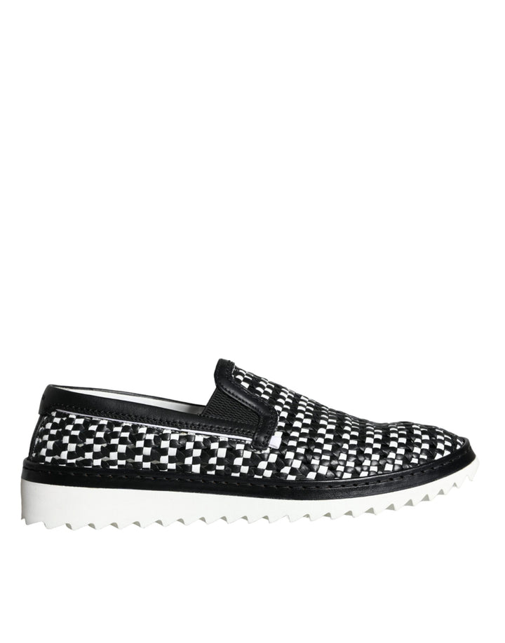 Schwarz Weiß Weaved Slip On Männer Loafers Schuhe
