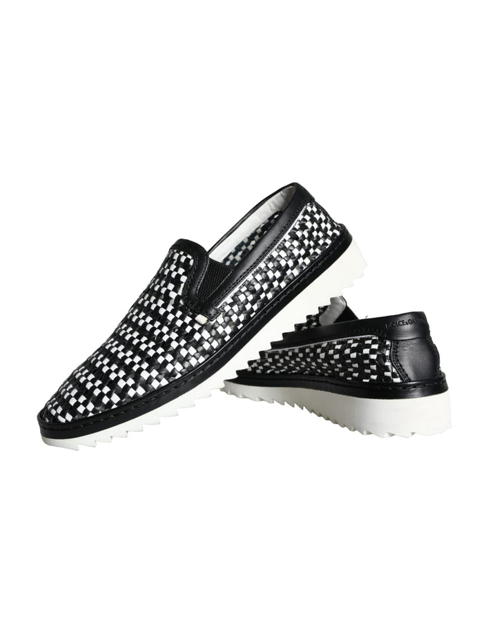 Schwarz Weiß Weaved Slip On Männer Loafers Schuhe
