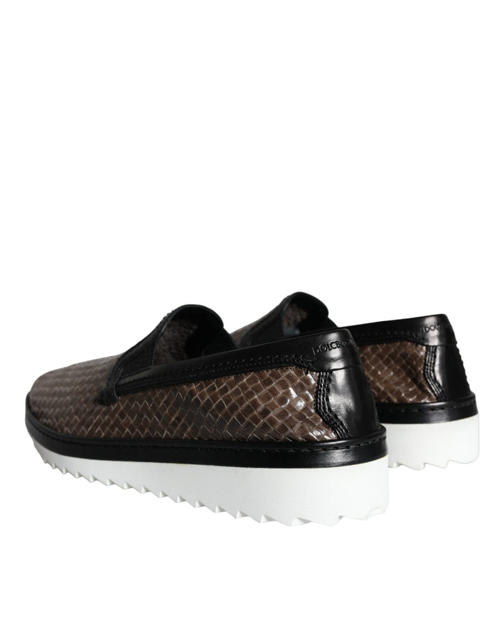 Braun Schwarz Leder gewebt Männer Loafers Schuhe