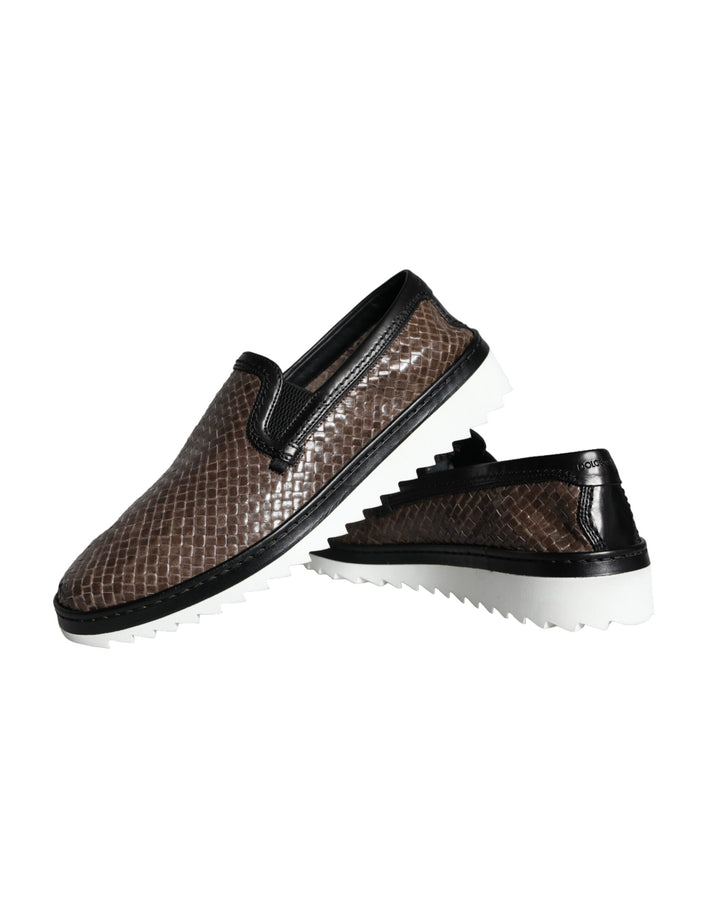 Braun Schwarz Leder gewebt Männer Loafers Schuhe