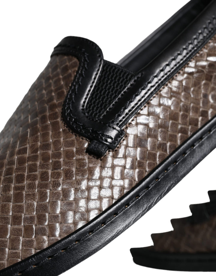 Braun Schwarz Leder gewebt Männer Loafers Schuhe