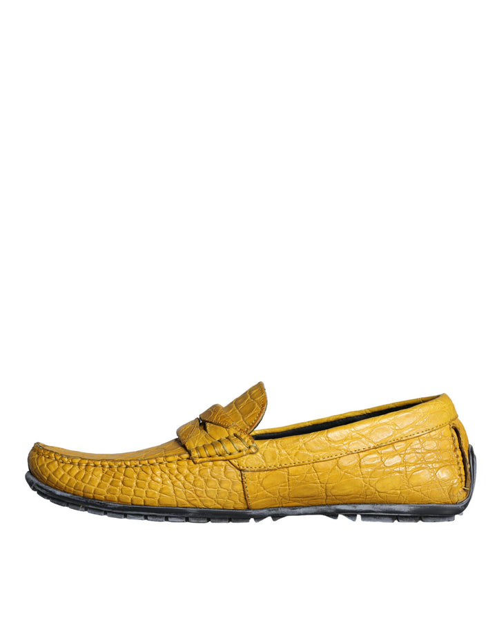 Gelbe Leder Slip Mocassin Loafers Schuhe