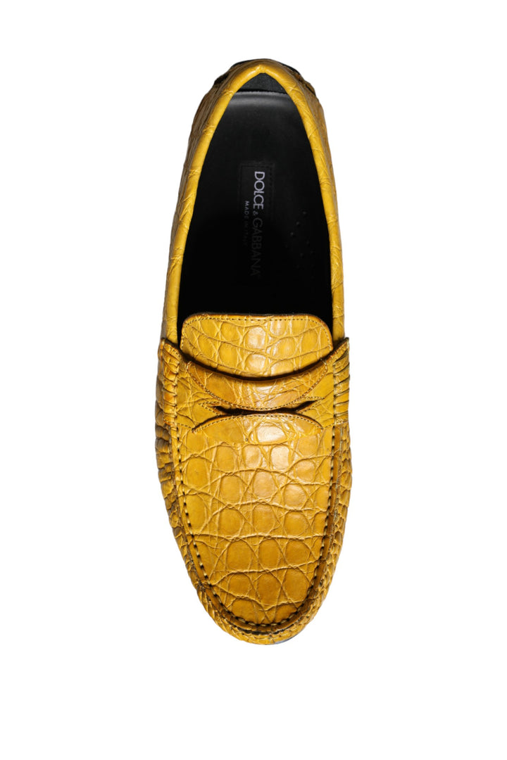 Gelbe Leder Slip Mocassin Loafers Schuhe