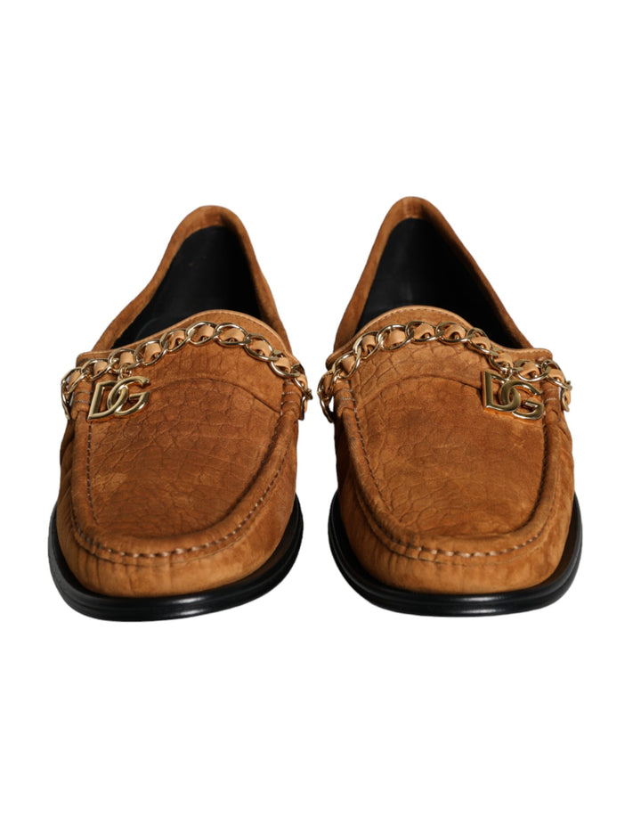 Braune Samtleder Logo Mokassin Slip On Schuhe