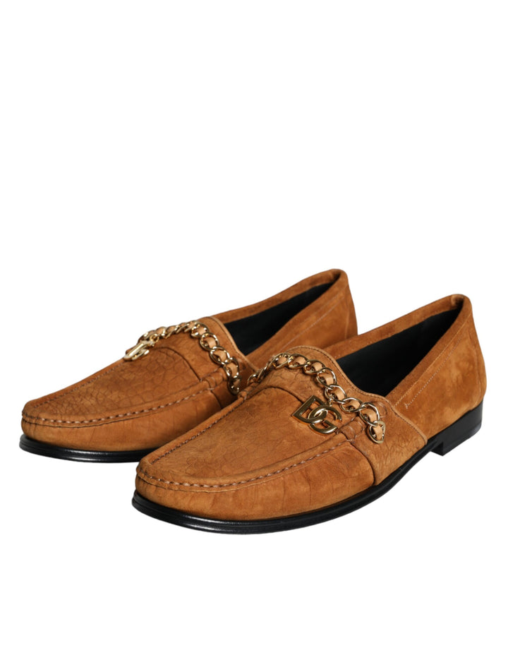 Braune Samtleder Logo Mokassin Slip On Schuhe