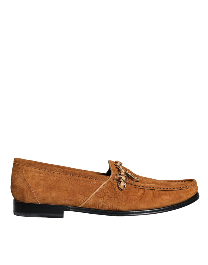 Braune Samtleder Logo Mokassin Slip On Schuhe