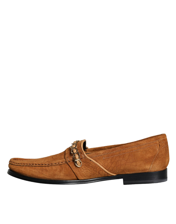 Braune Samtleder Logo Mokassin Slip On Schuhe