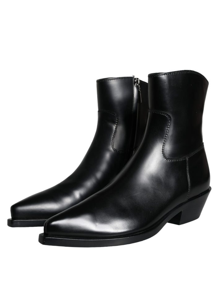 Schwarze Leder Stiefeletten Booties Schuhe
