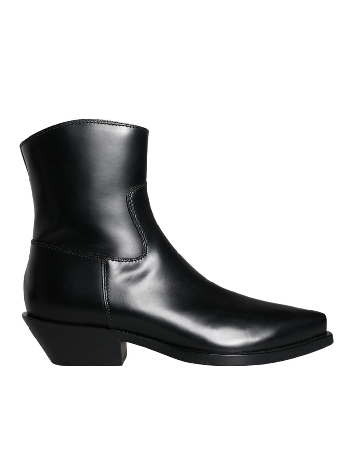 Schwarze Leder Stiefeletten Booties Schuhe