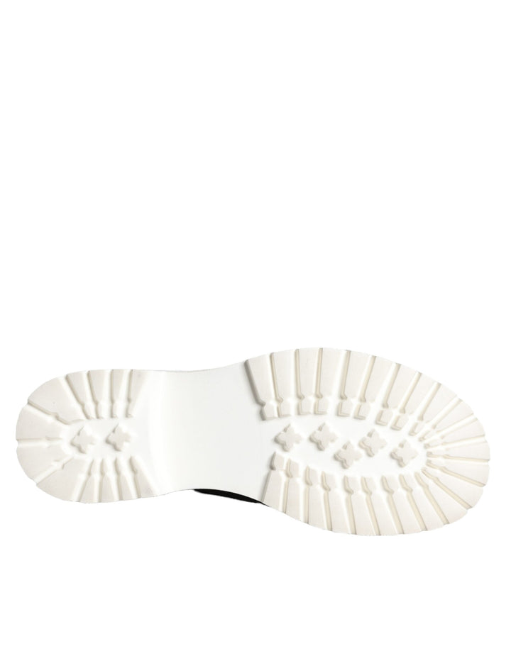 Schwarze Leder Combat Mid Calf Stiefel Schuhe