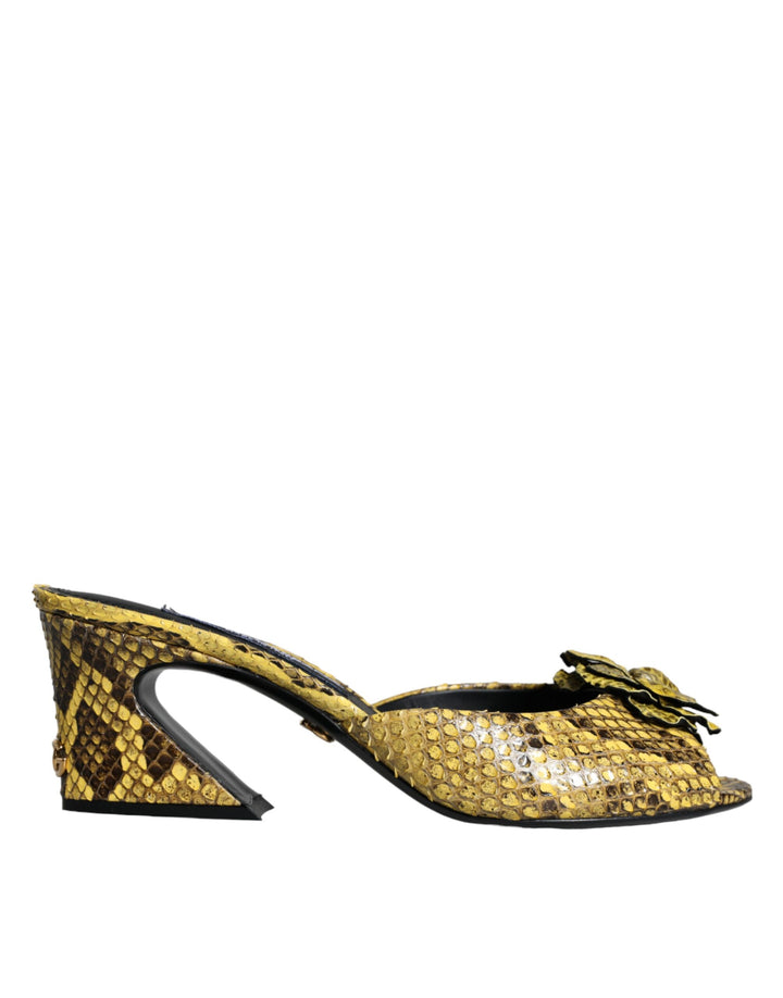 Gelbe Leder Blockabsatz Pantoletten Schuhe