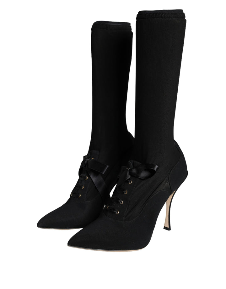 Schwarz Stiletto Heels Mid Calf Stiefel Schuhe