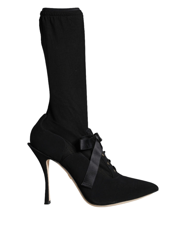Schwarz Stiletto Heels Mid Calf Stiefel Schuhe