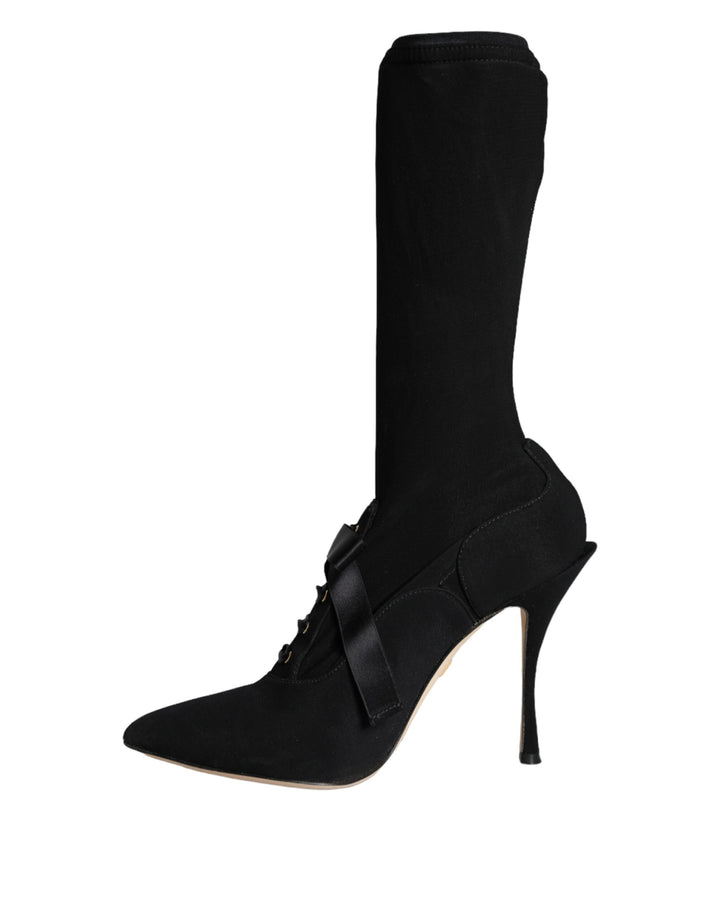 Schwarz Stiletto Heels Mid Calf Stiefel Schuhe