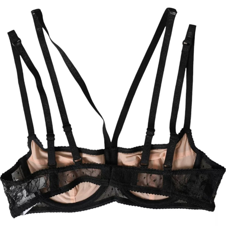 Black floral lace nylon balcony bra underwear