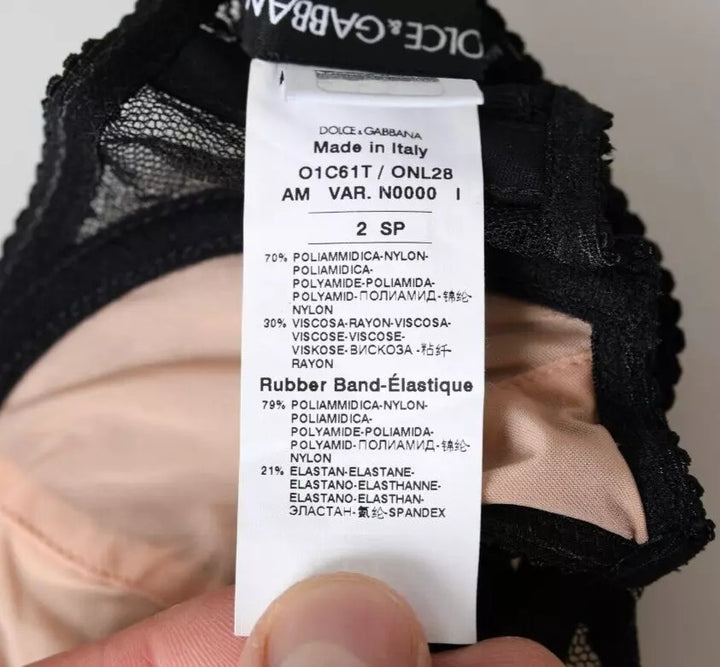 Black floral lace nylon balcony bra underwear