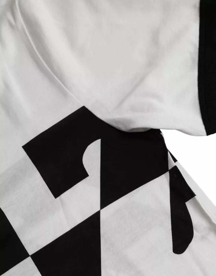 Schwarz Weiß Jazz Print Baumwolle Kurzarm-T-Shirt