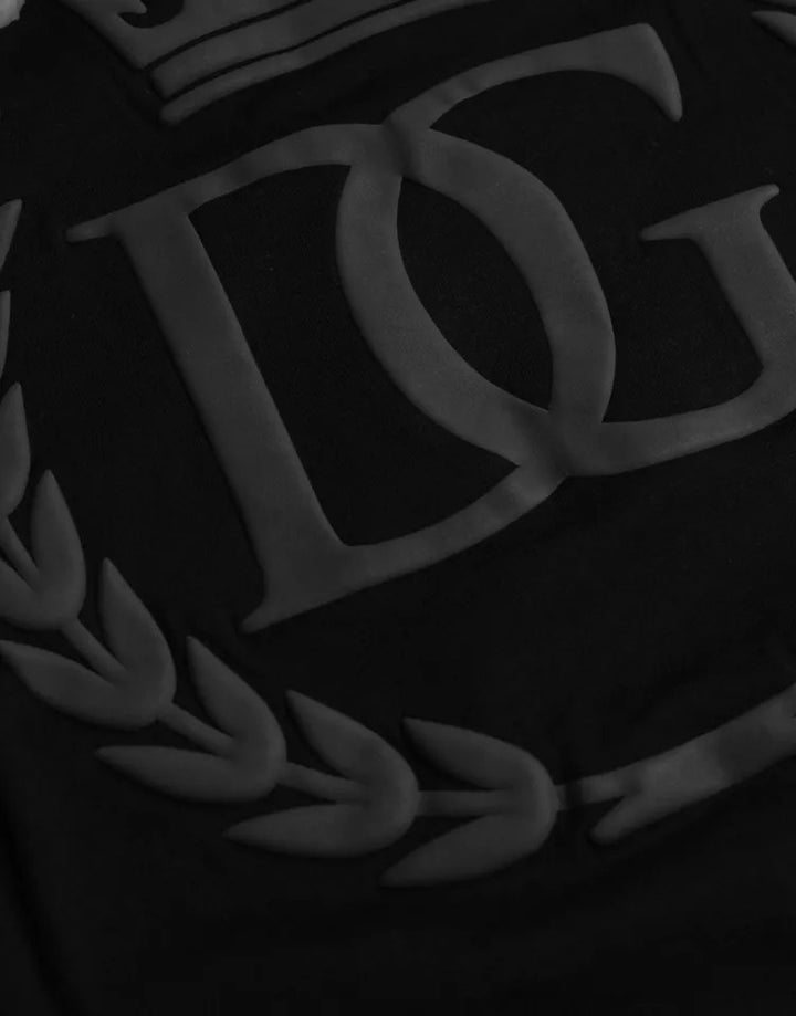 Black round-neck cotton T-shirt with embossed logo