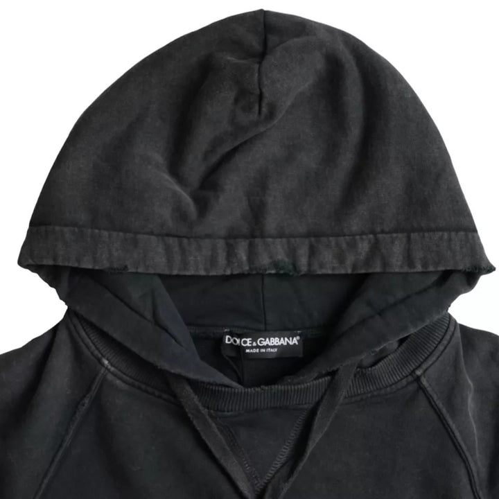 Black cotton T-shirt with hood and short sleeves