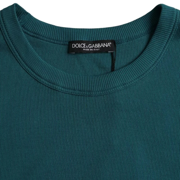 Blue Green Cotton Round Neck Short Sleeve T-Shirt