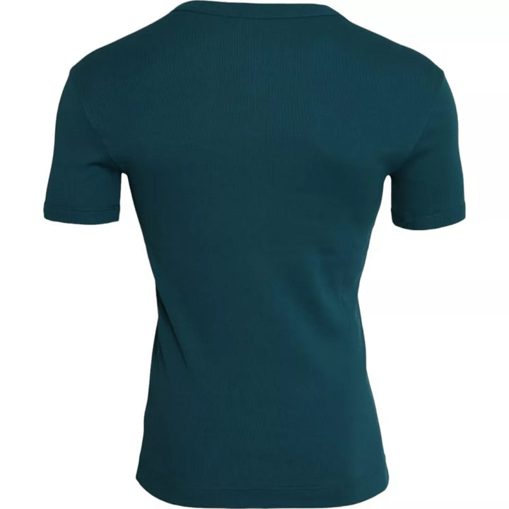 Blue Green Cotton Round Neck Short Sleeve T-Shirt