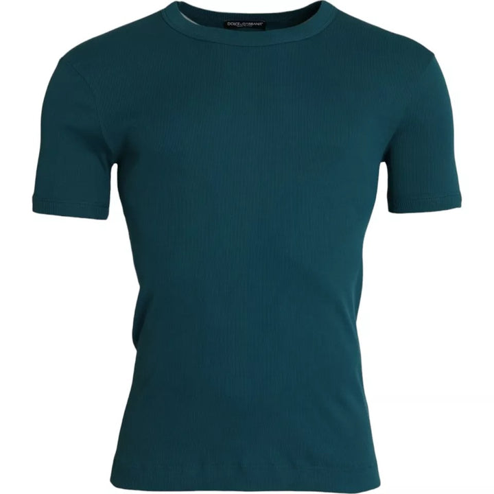 Blue Green Cotton Round Neck Short Sleeve T-Shirt