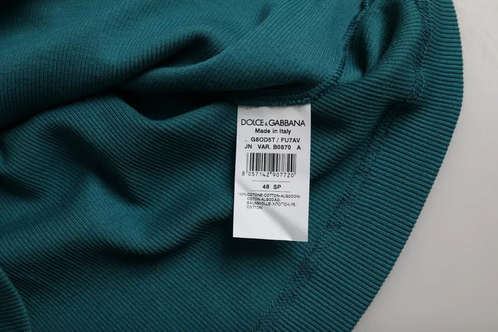 Blue Green Cotton Round Neck Short Sleeve T-Shirt
