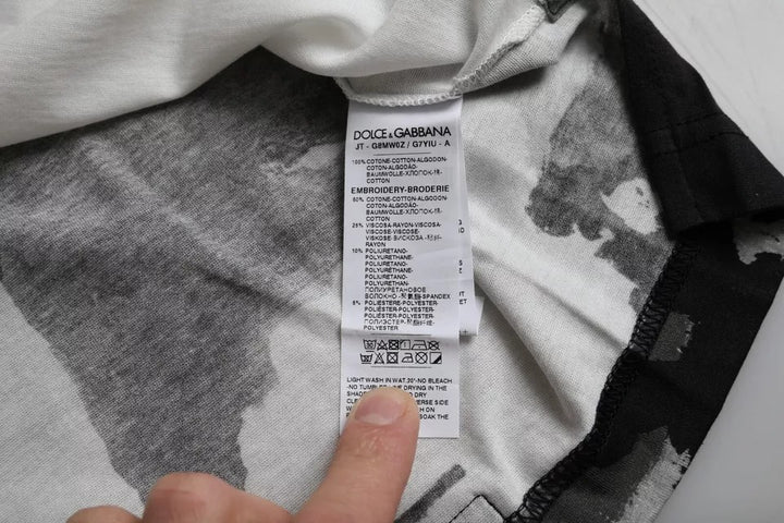 Schwarz Weiß Camouflage Rundhals T-Shirt