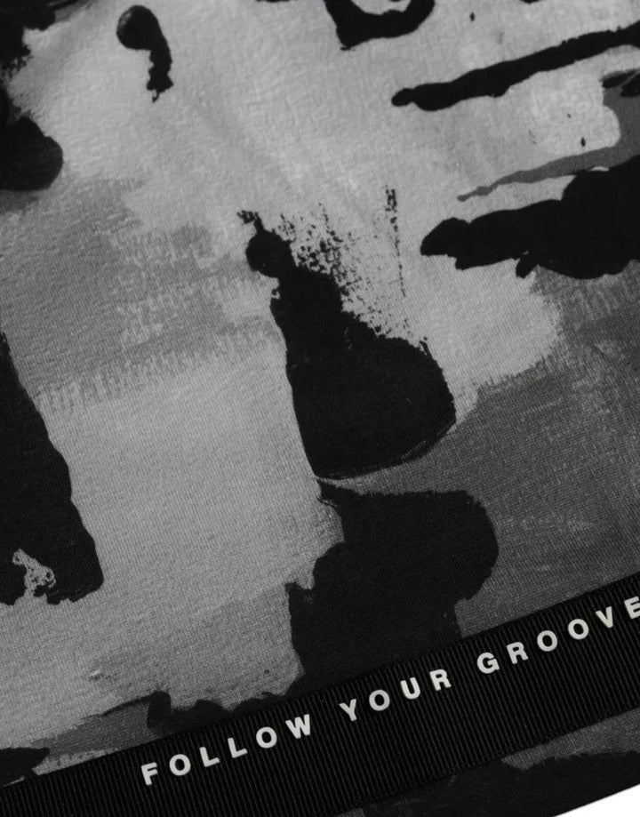 Schwarz Weiß Camouflage Rundhals T-Shirt