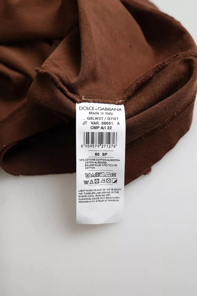 Braunes T-Shirt mit Rundhalsausschnitt aus Baumwolle mit Farbklecksen