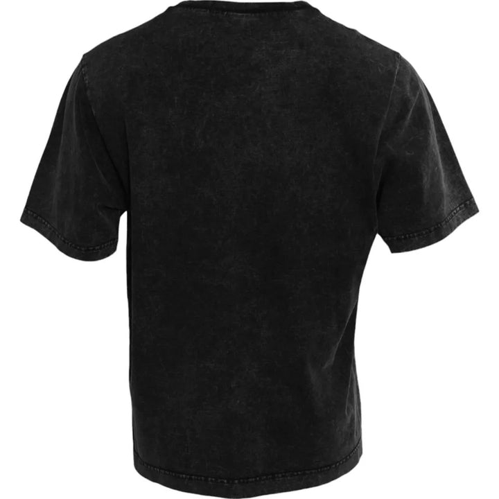 Black cotton round neck T-shirt with logo print for men