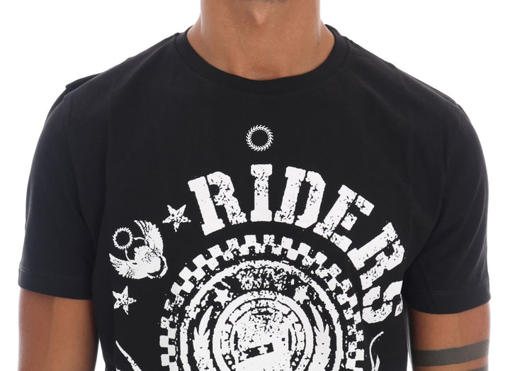 Chic black T-shirt with round neck and 'RIDERS' motif